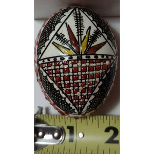 Vintage Romanian Pysanky Hand Painted Real Easter Egg Red Black Gold Basket